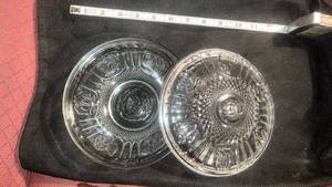lot 70103 image: KIG Indonesia clear pressed glass bowl with a rose pattern.