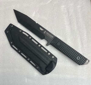 lot 12 image: DRAGON CREEK Fixed Blade Tactical Outdoor Knife - w Sheath - Black Handle 7 Blade