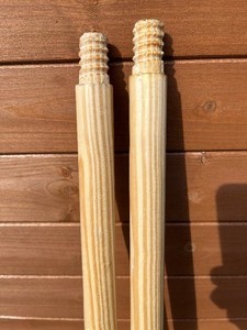 lot 17 image: Bundle or 2 Wooden Mop Broom Handles w Twist tips - Some scuffing on handle end see photos