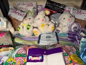 lot 300 image: Assorted Easter Basket Fillers, Wrap, Small Bags, Bunnies and MORE