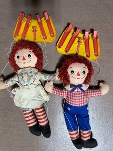 lot 232 image: Vintage Raggedy Ann and Andy Marionette Dolls