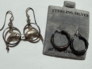 lot 54 image: Sterling Earrings - Dolphins and Hoops