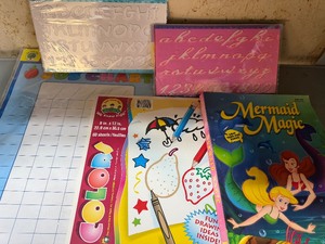lot 105 image: Job Chart, Stencils, Scribble Pad and Mermaid Coloring Book