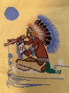 lot 722 image: Needlepoint Native American Piece, Project Complete, Unframed