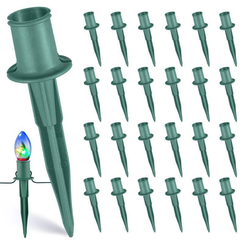 lot 23717 image: VCOKEN 20pcs Christmas Light Stakes, 6 Inch Christmas Yard Stakes C7 C9 Light Stake Universal Plastic Christmas Stake for Outdoor Decorations Use on Garden Lawn Patio Path Walkway, Green