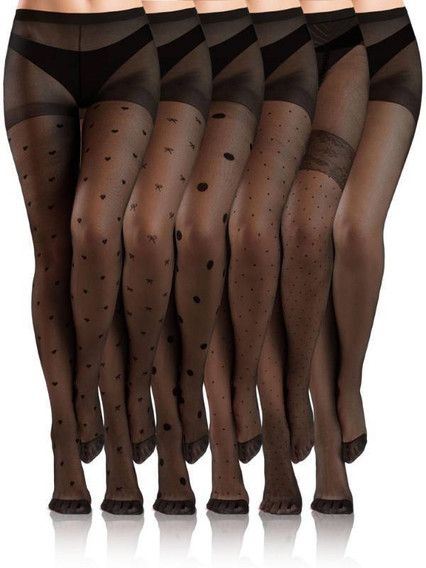 lot 29036 image: Fourluoo 6 Pairs Women Polka Dot Tights Fishnet Thigh High Stockings Dot Fishnets Leggings Mesh Pantyhose for Halloween(Black,S-m)