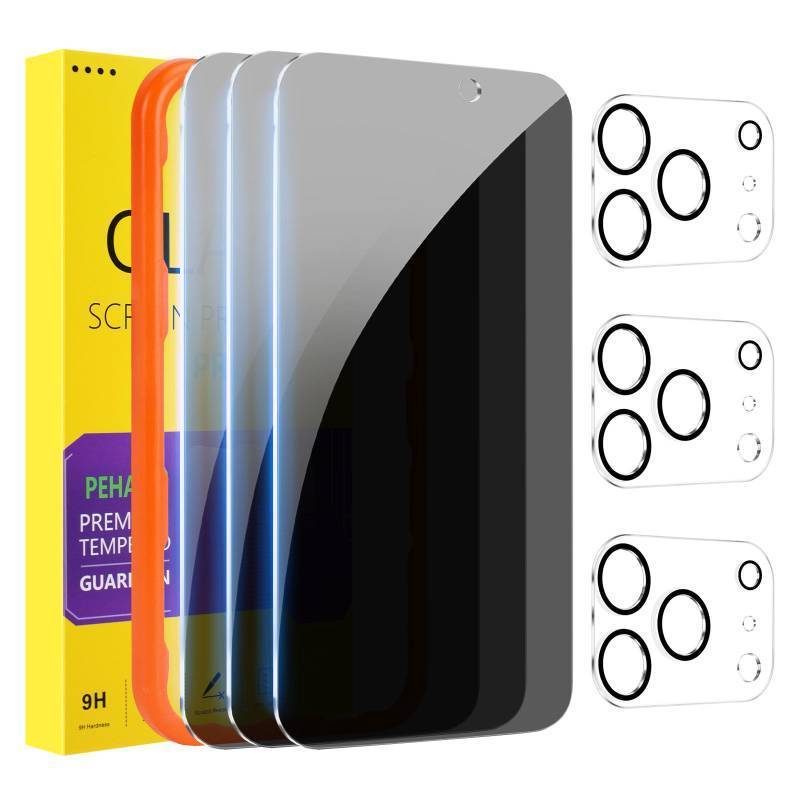 lot 29038 image: PEHAEL 33Pack for iPhone 17 Pro Privacy Screen Protector with Camera Lens Protector Full Coverage Anti-Spy Tempered Glass Film 9H Hardness Easy Installation Bubble Free 6.3 inch