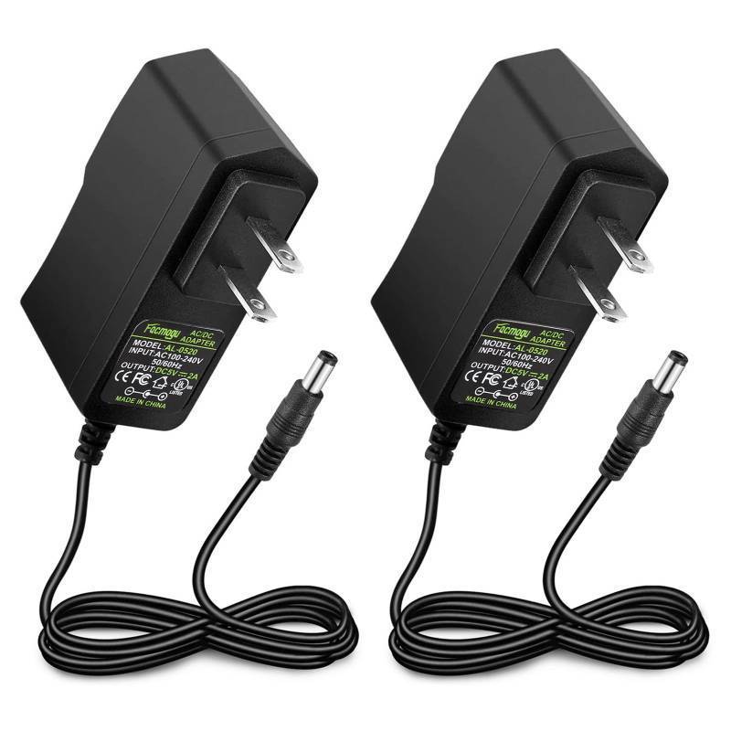 lot 29046 image: Facmogu 2 Pack DC 5V 2A Power Adapter, AC 100-240V to DC 5V 2A 10W Power Supply Transformers, 5.5 x 2.5mm Jack Also Compatible with 5.5x2.1mm Socket