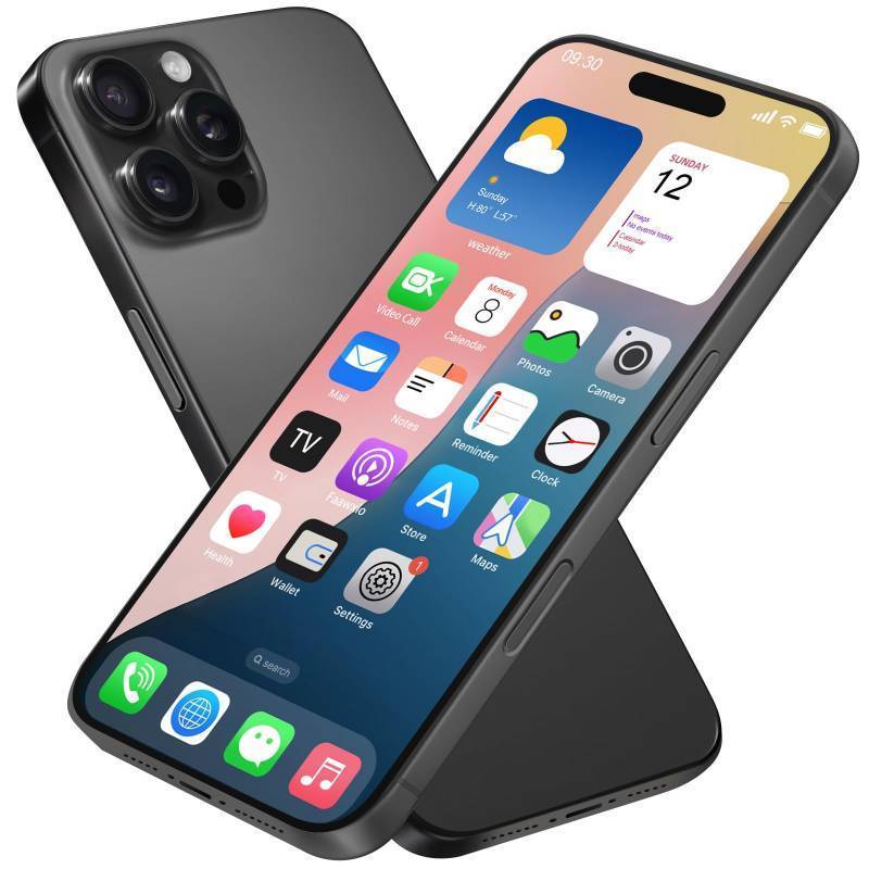 lot 29054 image: Dummy Fake Phone Model, Looks Like The Real Phone Compatible with Phone 16 PM, for Cell Phone Store Display or Send a Toy Phone for Kids (16ProMax,Black Titanium,The Screen is Printed with Patterns)