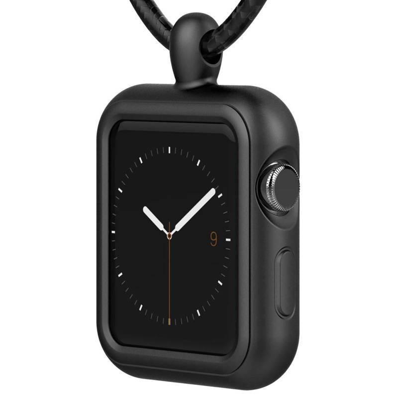 lot 29065 image: HALLEAST Compatible with Apple Watch Necklace Pendant Silicone Case Cover Replacement for iWatch Pendant Series 9 8 7 6 5 4 3 2 SE SE2 SE3, 38 40 41mm, Black