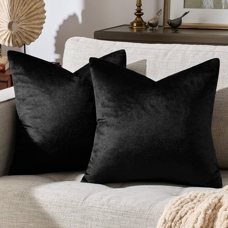 lot 29068 image: GIGIZAZA Black Velvet Pillow Covers 20x20,Decorative Square Throw Pillows Modern Covers Big Solid Living Room Pillow Cases for Couch Pack of 2