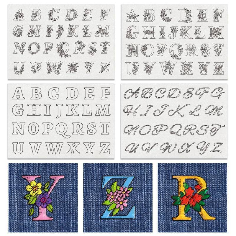 lot 29080 image: BENECREAT 4 Style 104PCS A-Z Flower Alphabet Water Soluble Hand Sewing Stabilizers, Boho Pattern Tear Away Embroidery Stabilizers for Carves, Shirts, Coats, Bags, Towels