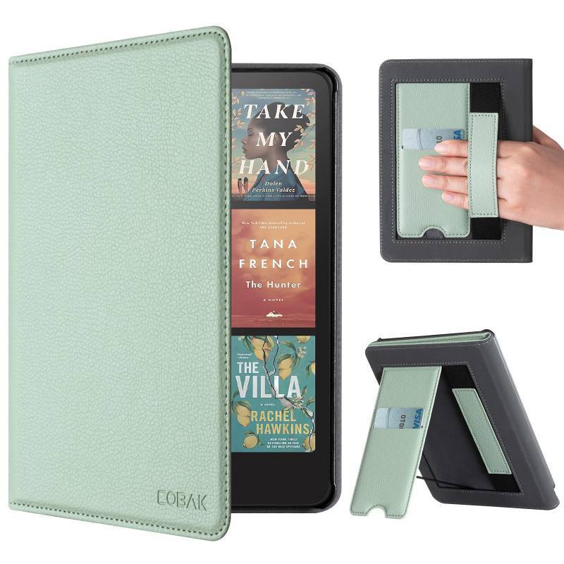 lot 29110 image: CoBak Case with Stand for Kindle Paperwhite 12th Gen 2024 Released (7) & Kindle Colorsoft Signature Edition - Durable PU Leather Cover with Auto Sleep Wake, Card Slot, Hand Strap Feature, Sage Gree