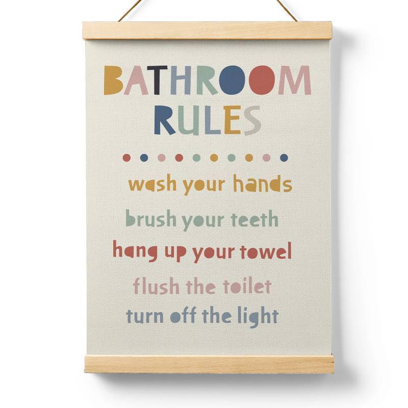lot 37364 image: Ryeolo Kids Bathroom Wooden Poster Hanger Frame 12.5x17 Inch, Rules Wall Art Decor for Toddler Boy Girl, Colorful Decor