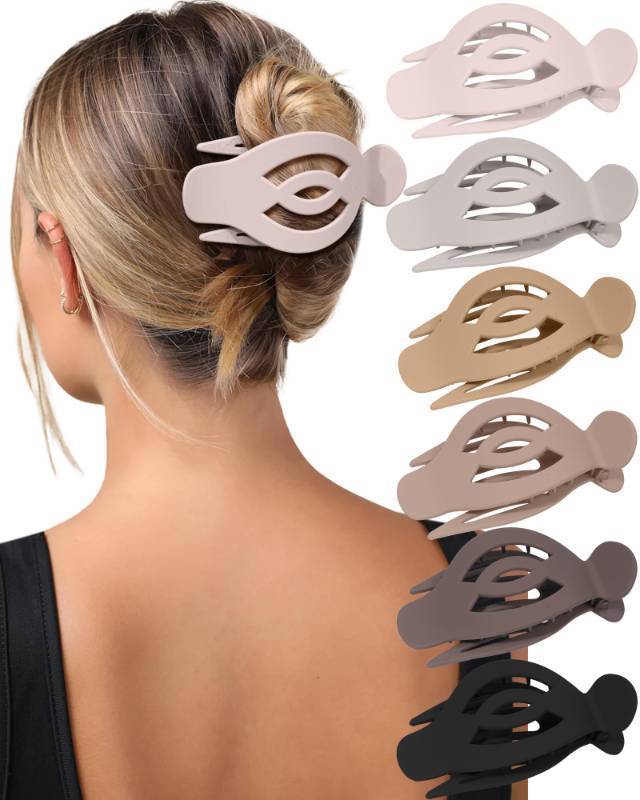 lot 39289 image: AWAYTR 6Pcs Upgrade Large Flat Hair Claw Clips for Women Girls, 5 Non-slip Duckbill Hair Clips for Long, Thick, Thin Hair, Comfortable for Driving & Lying Down (Matte (Neutral))