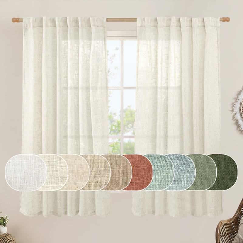 lot 46966 image: LAMIT Semi Sheer Linen Window Curtains 63 Inch Length, Light Filtering Neutral Curtain Panels Farmhouse Back Tab and Rod Pocket Drapes for Bedroom, Cream Ivory, 2 Panels, 52 x 63 Inch
