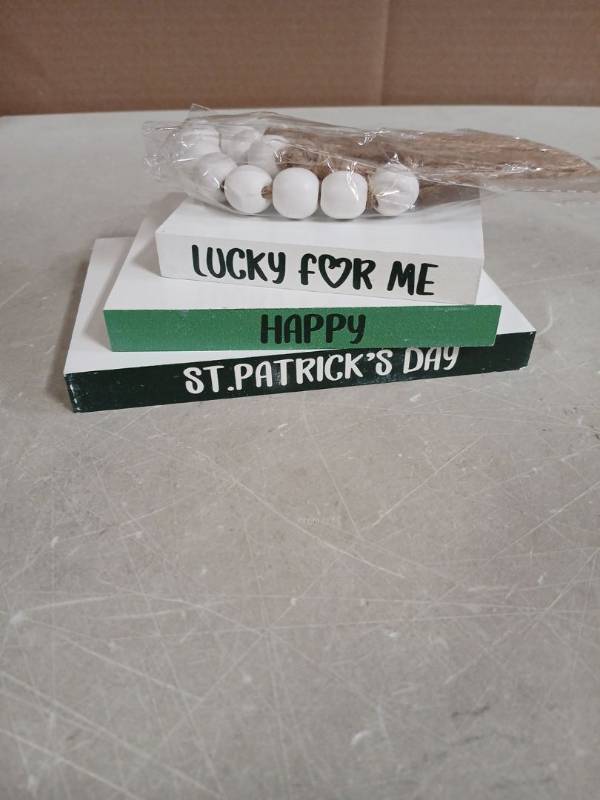 lot 54243 image: St. Patricks Day and Happy Valentines Day Tiered Wood Block Decor
