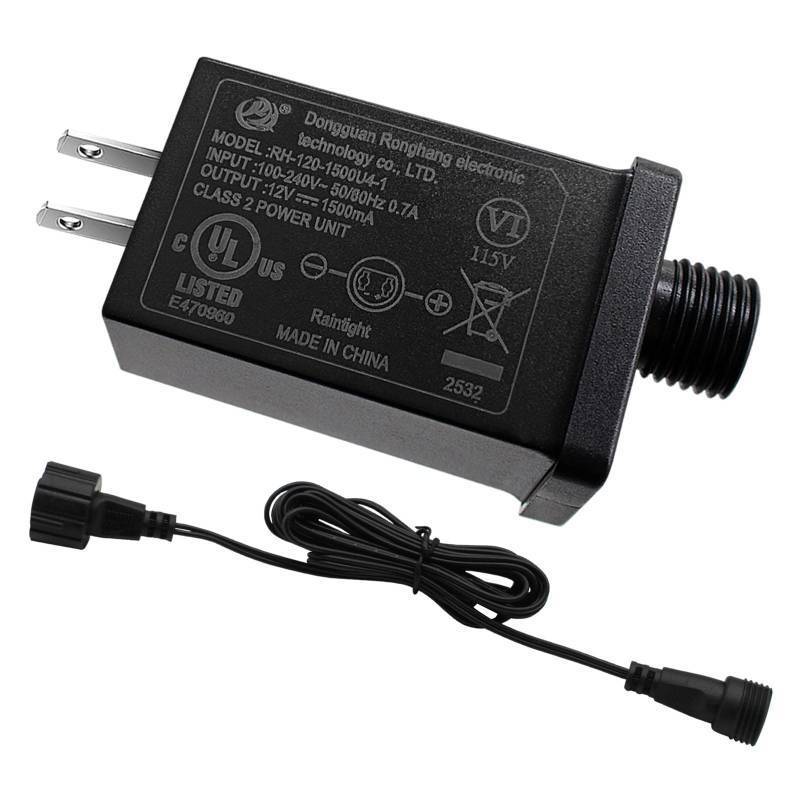 lot 54267 image: 12V 1.5A Replacement Garden Yard Inflatable Adapter with Extension Cord, Class 2 Power Supply Low Voltage Transformer Ip44 Water Proof US Plug for Halloween String Light Inflatable Decorations