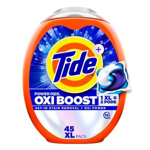 lot 3813 image: Tide Oxi Boost Power PODS Laundry Detergent Pacs, 45 Count, Set-In Stain Removal  Oxi Power, laundry soap detergent pacs