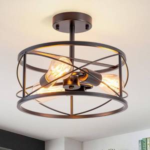 lot 3816 image: PNOUKF Industrial Farmhouse Semi Flush Mount Ceiling Light, 3-Light Cage Black Close to Ceiling Lights, Rustic Metal Ceiling Light Fixture for Kitchen,Dining Room, Hallway, Entryway