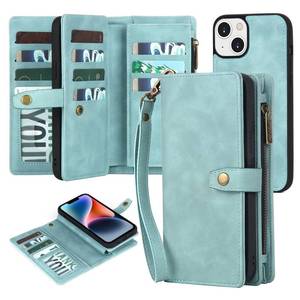 lot 24069 image: TwoHead Designed for iPhone 13 Wallet Case with Card Holder,Detachable Magnetic Phone Case with Wallet PU Leather Wallet Phone Case for iPhone 13 Case Wallet for WomenMen with Wrist Strap(Blue)