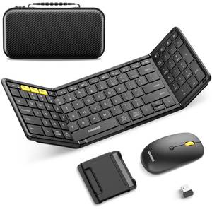 lot 24072 image: Foldable Keyboard and Mouse, Samsers Folding Bluetooth Keyboard Combo, 2.4G  BT5.0 x 2, Full-Size Portable Travel Keyboard & USB-C Rechargeable Wireless Mouse for iOS Android Windows Mac OS