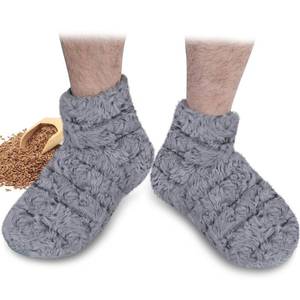 lot 24074 image: REVIX Microwavable Booties and Feet Warmers for Women & Men, Microwave Heated Foot Warmer with Flaxseed Moist Heat Therapy for Cold Feet, Gray, SM