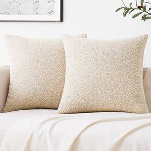 lot 24083 image: Mixhug Decorative Boucle Throw Pillow Covers, Beige, 20 x 20 Inches, Pack of 2 - Neutral Textured Boho Pillow Covers for Couch and Bed