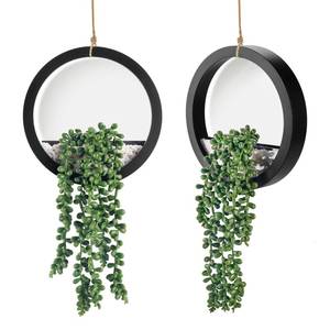 lot 24087 image: Der Rose 2 Pack Fake Plants Hanging Artificial Succulents Plants in Black Pots for Living Room Bathroom Accessories Boho Farmhouse Wall Decor