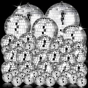 lot 24093 image: 54 Pcs Mini Silver Disco Balls - Hanging Mirror Ornaments for Party, Wedding, Christmas Supplies