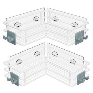 lot 24094 image: Nieifi Adhesive Corner Shower Caddy Shelf Basket Rack with Hooks, Rust Proof Stainless Steel Bathroom Shelf Shampoo Holder No Drilling (White)