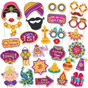 lot 29449 image: KYMY Happy Diwali Photo Booth Props Set, 30pcs Deepavali Rangoli Themed Selfie Party Favors, Festival of Lights Photoshoot Props for Indian Hindu Diwali Party Decorations & Accessories