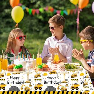 lot 29452 image: Construction Birthday Tablecloth Dump Truck Table Covers for Construction Theme Boys Baby Shower 1st 2nd 3rd 4th Bday Party Table Supplies Decorations