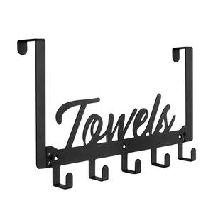 lot 29453 image: Azmoncy Over The Door Hooks, Towel Rack Towel Hooks for Bathroom, Towel Holder for Hanging Heavy Duty, Door Rack Over Door Hanger with 5 Coat Hooks for Bedroom Bathroom Kitchen, Black