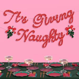 lot 29456 image: xo, Fetti Its Giving Naughty Banner - Red Glitter  5 Ft.  Christmas Decorations, Xmas Sign, Holiday Party, Winter Photoshoot Backdrop