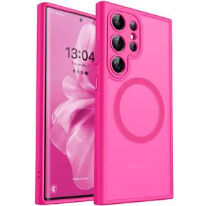 lot 29459 image: CANSHN Designed for Samsung Galaxy S22 Ultra Case Full Camera Protection Compatible with MagSafe Translucent Matte Shockproof Protective Phone Cover 6.8 Inch - Hot Pink