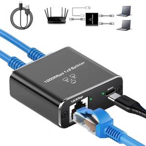 lot 29466 image: Gigabit Ethernet Splitter 1 to 2 High Speed(2 Devices Simultaneously Networking),1000Mbps Internet Splitters 1 in 2 out, LAN Splitter with USB Power Cable, RJ45 Splitters for Cat55e678 Cable