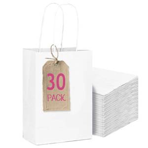 lot 29477 image: qiqee 30-Packs White Gift Bags with Handles Bulk 4.5x2.5x6 Mini Size Party Paper Bags