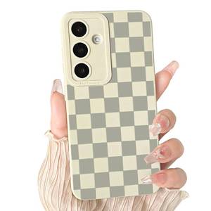 lot 29488 image: Lovmooful Compatible for Samsung Galaxy S24 Plus 5G Case Cute Checkerboard Lattice Plaid with Color Design for Girls Women Soft TPU Shockproof Protective Girly-White&Grey Green