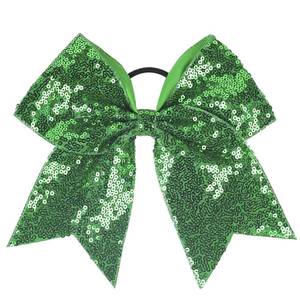 lot 29492 image: Xansema Women Girls Kids Teens Sequins Hair Bows Elastic Hair Tie Ribbon Large Cheer Bow Ponytail Holder Hair Band (Green)