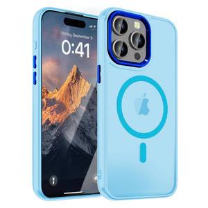 lot 29522 image: WRJ Case for iPhone 15 Pro, Magnetic Translucent Phone Case for Women Men Compatible with Magsafe Slim Anti-Fingerprints Shockproof Protective Cover-Light Blue