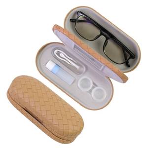 lot 39595 image: FlyingMage 2 in 1 Contact Lens Case and Eyeglasses Case for Women Men Kids, Double Sided Hard Shell Portable Glasses Travel Holder with Built-in Mirror, Contact Lens Box Storage Kit, Coffee