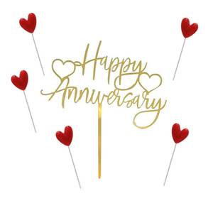 lot 39604 image: Happy Anniversary Cake Topper Happy Anniversary Cake Decorations for Party Decorations (two gold heart)