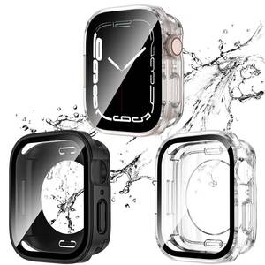 lot 39607 image: Waterproof Case for Apple Watch Series 10Series 11 46mm, Straight Edge PC Front & Back Bumper with Tempered Glass Screen Protector 360 Protective Cover for iWatch 46mm, BlackClear 2 pack 2 in 1