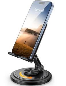 lot 39609 image: Lamicall Cell Phone Stand for Desk - 360° Rotation Sturdy Adjustable Desktop Phone Holder, Foldable Mobile Stand, Office Desk Accessories for iPhone 17 16 15 14 Pro Max Air, Galaxy S25, Cellphones