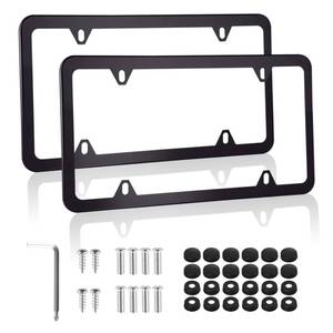 lot 39622 image: Alpmosn 2PCS Stainless Steel License Plate Frames, 4 Holes Car Licence Plate Covers with Screws Washers and Caps, Car Exterior Accessories, License Plate Holder for US Vehicles (Black)