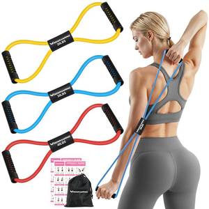 lot 39630 image: RENRANRING Figure 8 Fitness Resistance Bands with Handles - Exercise Tube Band Set of 3 for Arm and Shoulder Stretch, Rope 8 Word Elastic for Women and Men