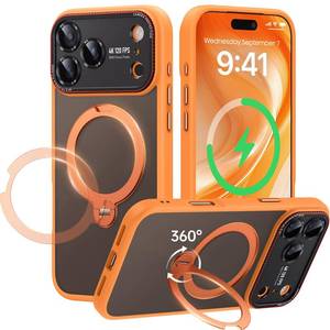 lot 39634 image: IPhone 17 Pro Max Case 360 Spin Magnetic Stand, Camera Protection Compatible with MagSafe 18FT Military Protection Shockproof Matte Translucent Phone Cover for iPhone 17 Pro Max 6.9, Orange