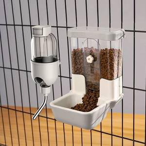 lot 39639 image: Automatic Pet Food Water Dispenser, Auto Gravity Pet Feeder Water Bottle Set for Crate Cage, Feeding Station for Small Dog Cat Rabbit Guinea Pigs Chinchilla Ferret Hedgehog Gray