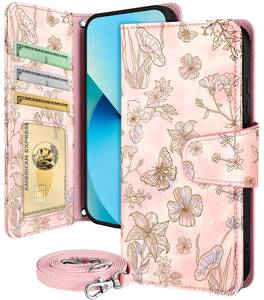 lot 39641 image: Buleens for Samsung Galaxy S23 Plus Wallet Case for Women - with Card Holder S23 Plus Flip Case Leather Crossbody Cute Aesthetic Galaxy S23 Case with Strap Kickstand for Girls Girly, PK Line Flower